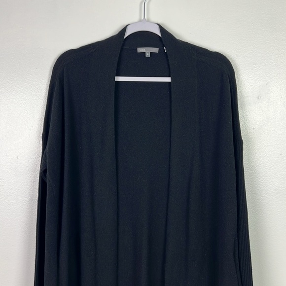 Vince Women’s Medium 100% Cashmere Black Open Front Pockets Long Cardigan - Picture 4 of 7